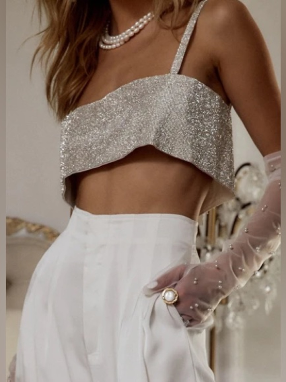 12th Tribe Rhinestone Shira BRONZE Rhinestone crop top